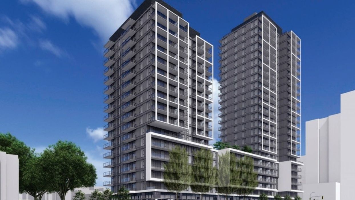 A rendering of the towers proposed for 5755-5791 Oak Street and 1008 W 41st Ave.