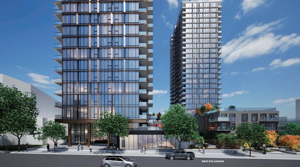 A rendering of the two towers from along W 8th Avenue. 