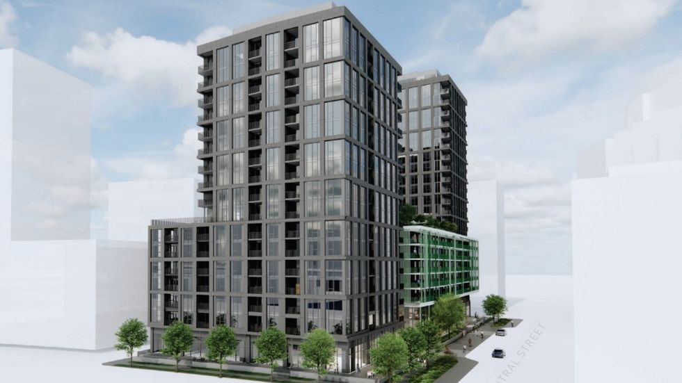 A rendering of the two towers Greystar is planning at 1527 Main Street in Vancouver.