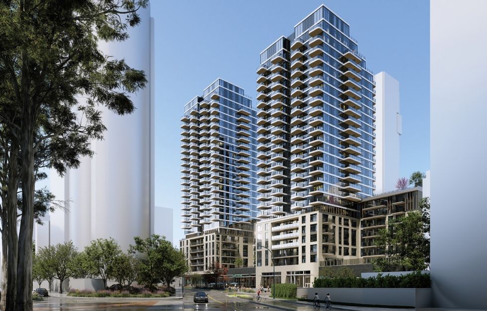 A rendering of the two towers proposed for 1045 Haro Street in Vancouver. 