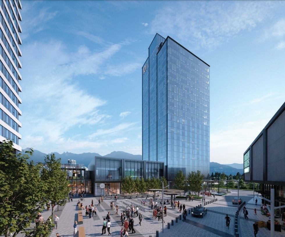 A rendering the originally-planned 27-storey office and hotel tower.