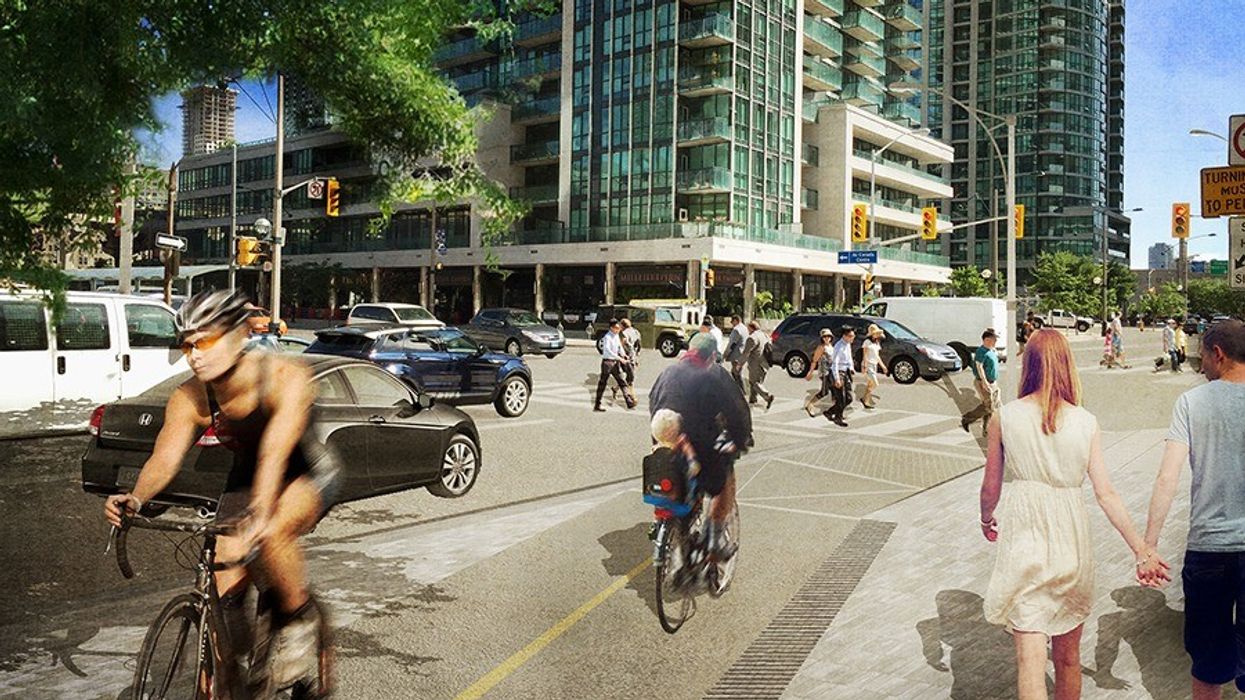 A revitalized intersection at Harbour and Bay will accommodate traffic flow between the Gardiner Expressway, the downtown core and the waterfront. (Rendering courtesy City of Toronto)