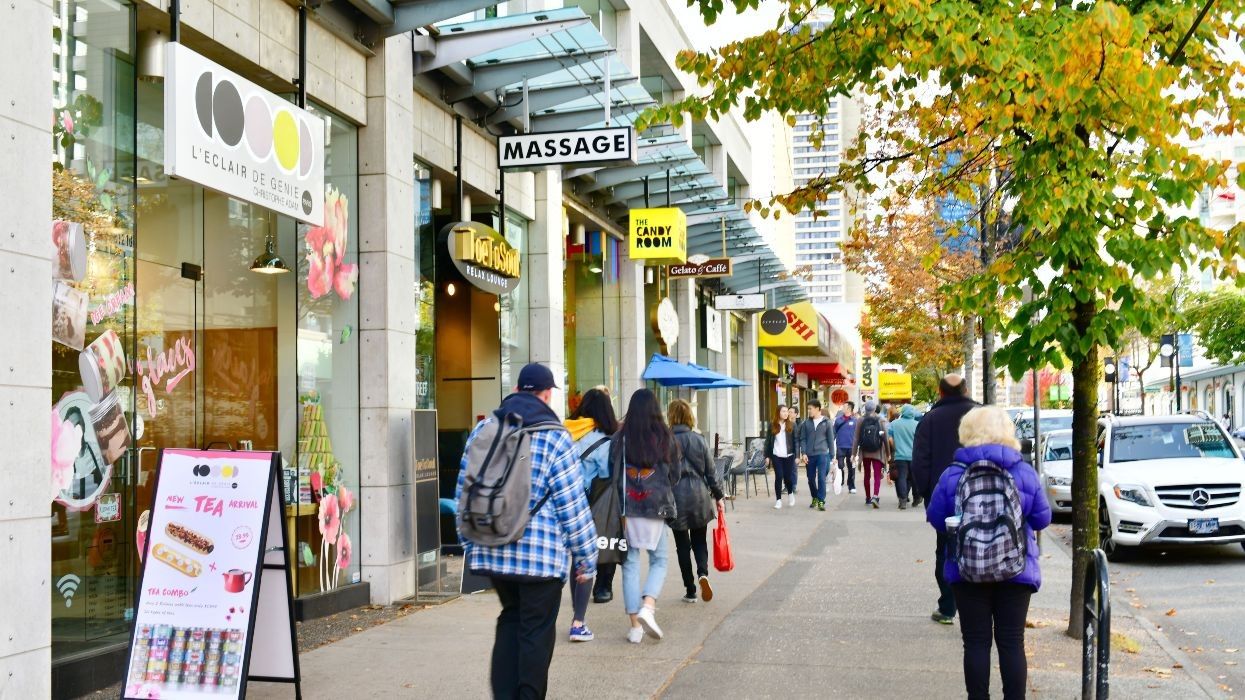 ​A row of small businesses in downtown Vancouver.