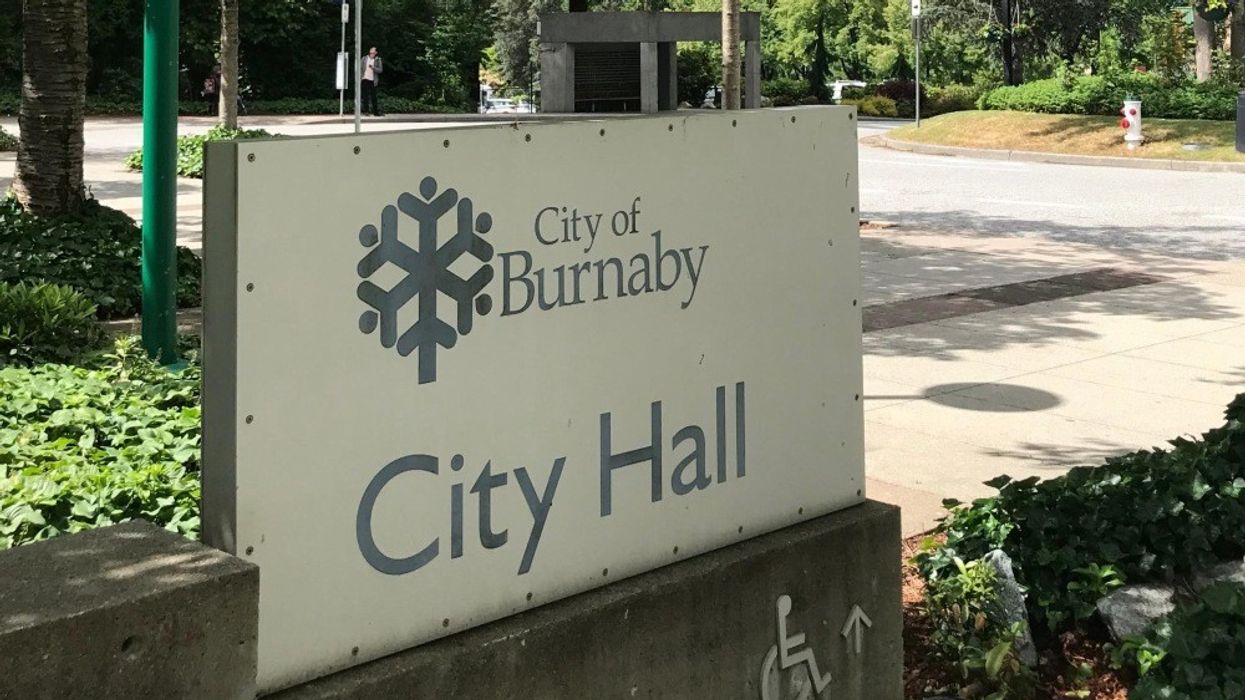 A sign that says "City of Burnaby City Hall."
