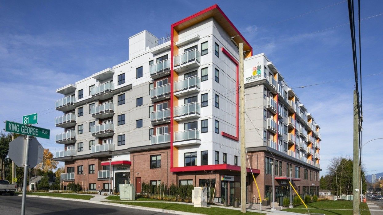 A six-storey affordable housing project at 13583 81 Avenue in Surrey completed by BC Housing in 2024.