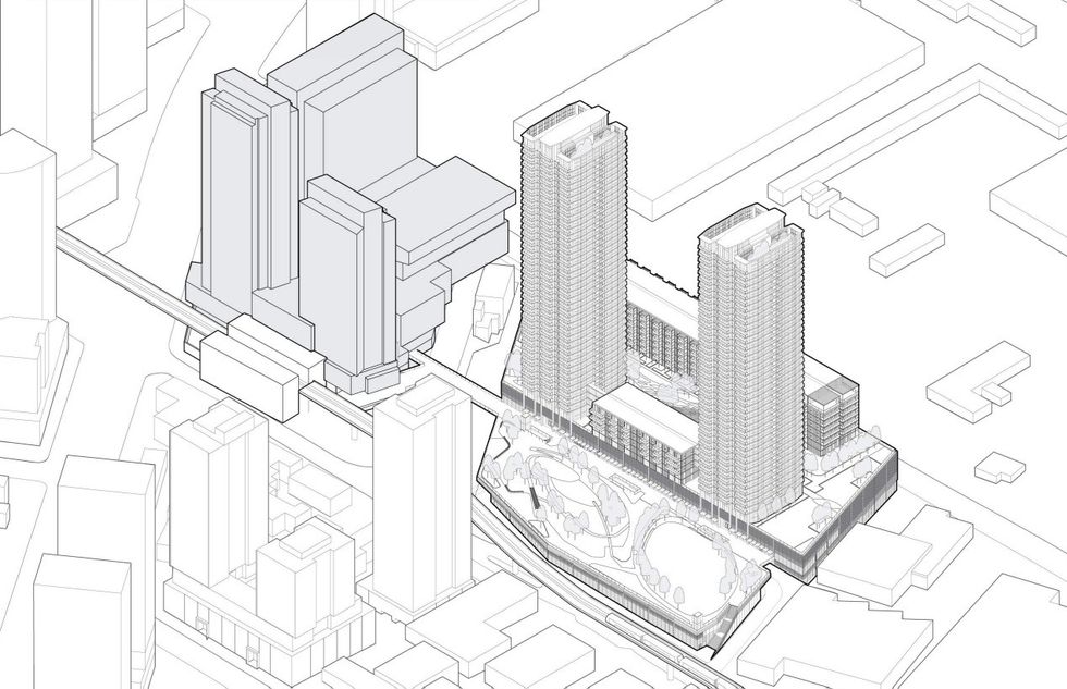 A sketch of Marine Gateway (left) and Marine Gateway 2 (right).