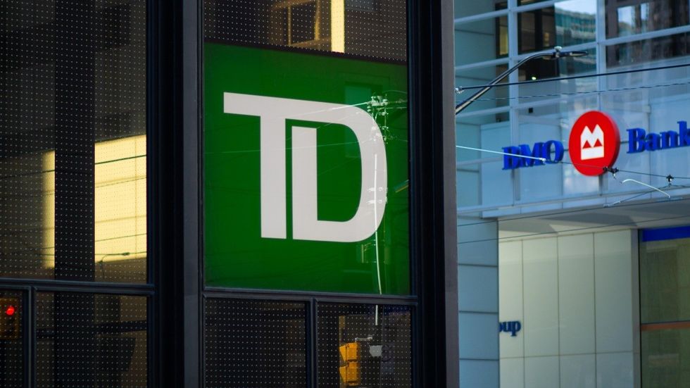A TD Bank branch near a BMO branch in Toronto.