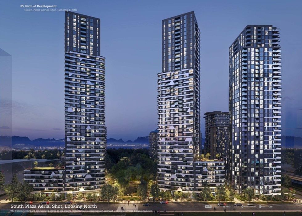 A view of the four towers from along Whalley Athletic Park.