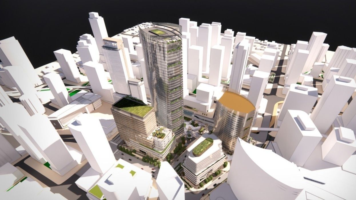 Aerial rendering of the Surrey City Centre Block project.