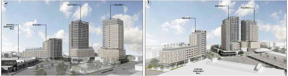 Aerial renderings of the three proposed towers.