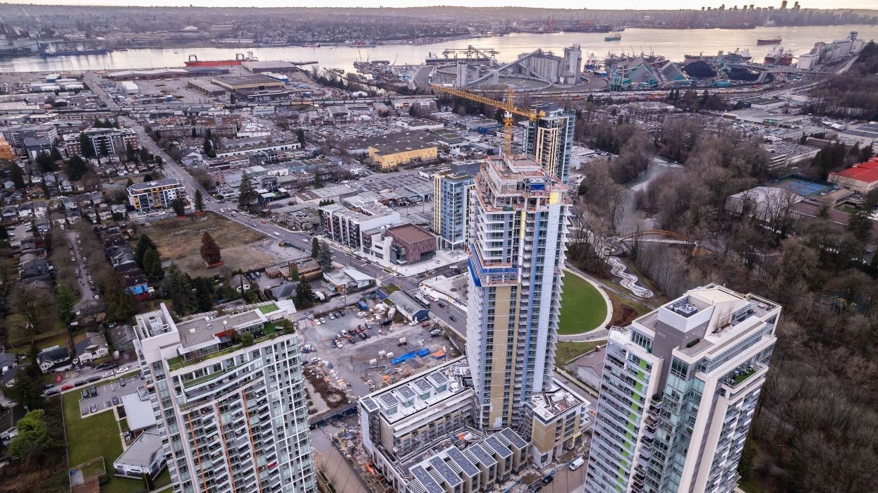 ​Aerial view of a construction site in North Vancouver.