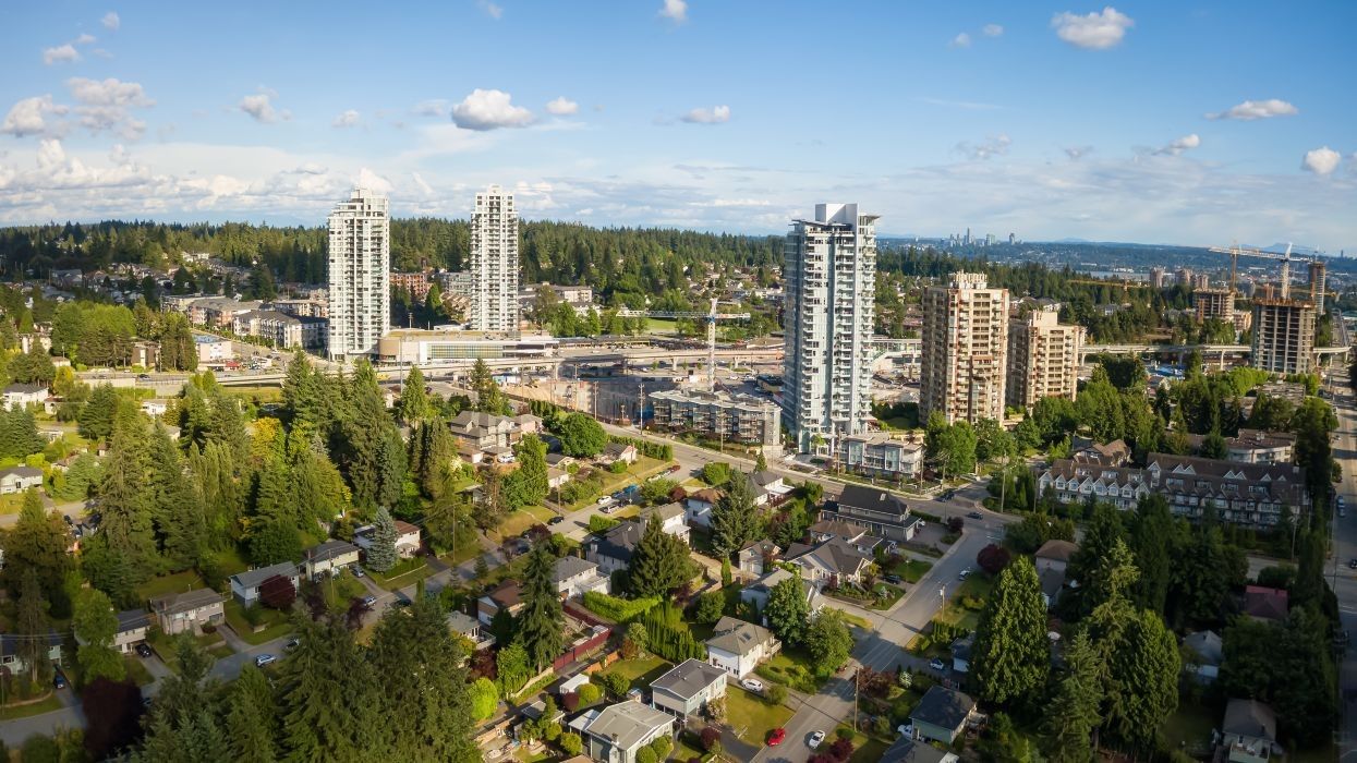 Aerial view of a residential neighbourhood in Port Moody.