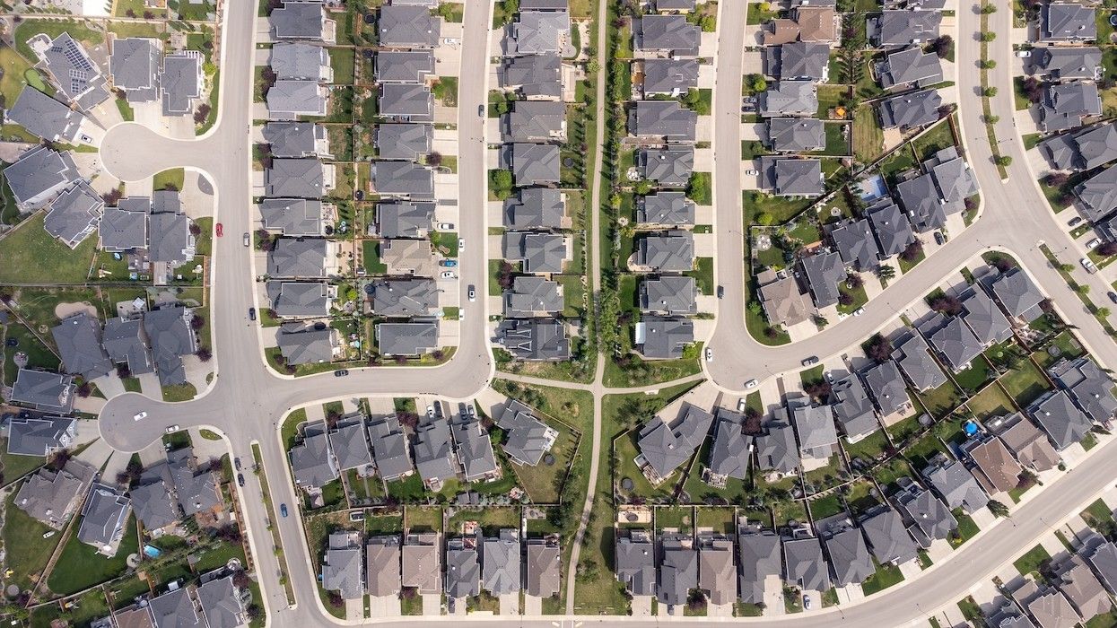 Aerial view of a suburb in calgary, alberta.