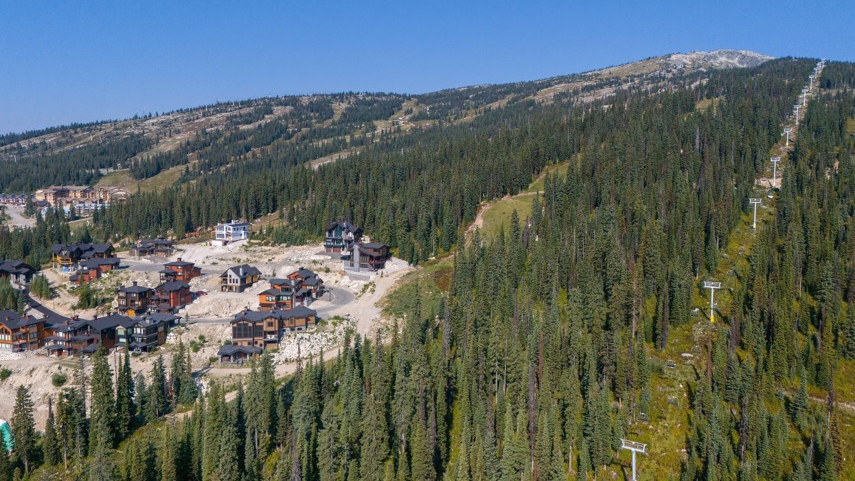 Aerial view of Feathertop Way at Big White, adjacent to the lift.