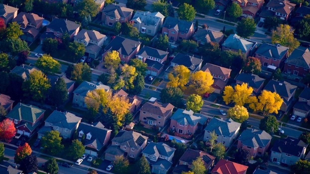 aerial view of homes in autumn