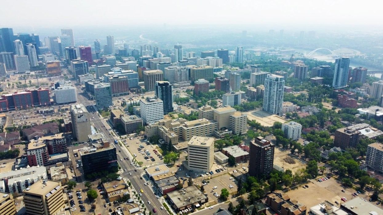 Aerial view of Jasper Avenue in Edmonton.