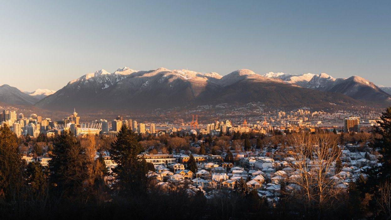 Aerial view of residential homes near Queen Elizabeth Park in Vancouver.