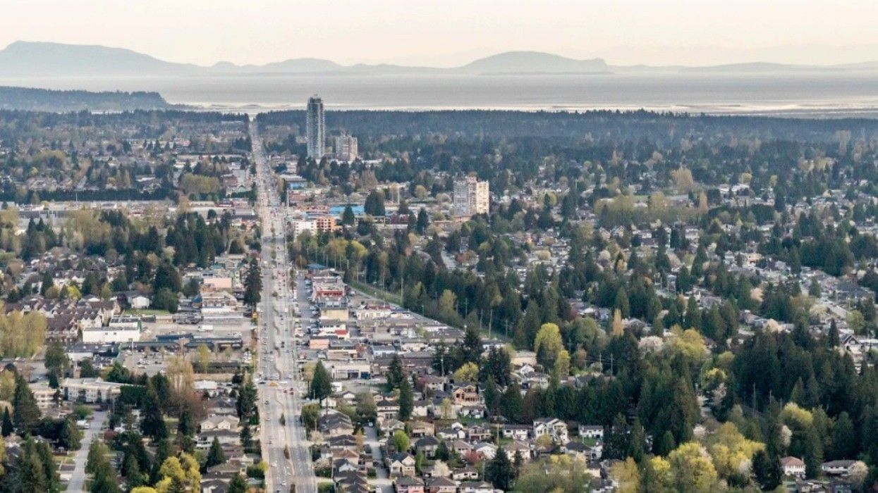 Aerial view of Scott Road in Surrey, looking south.