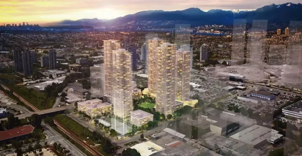 Aerial view of South Yards in Burnaby.