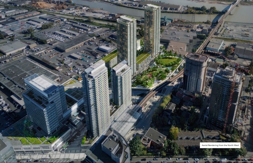An aerial rendering of Marine Gateway (south) and Marine Gateway 2 (north).