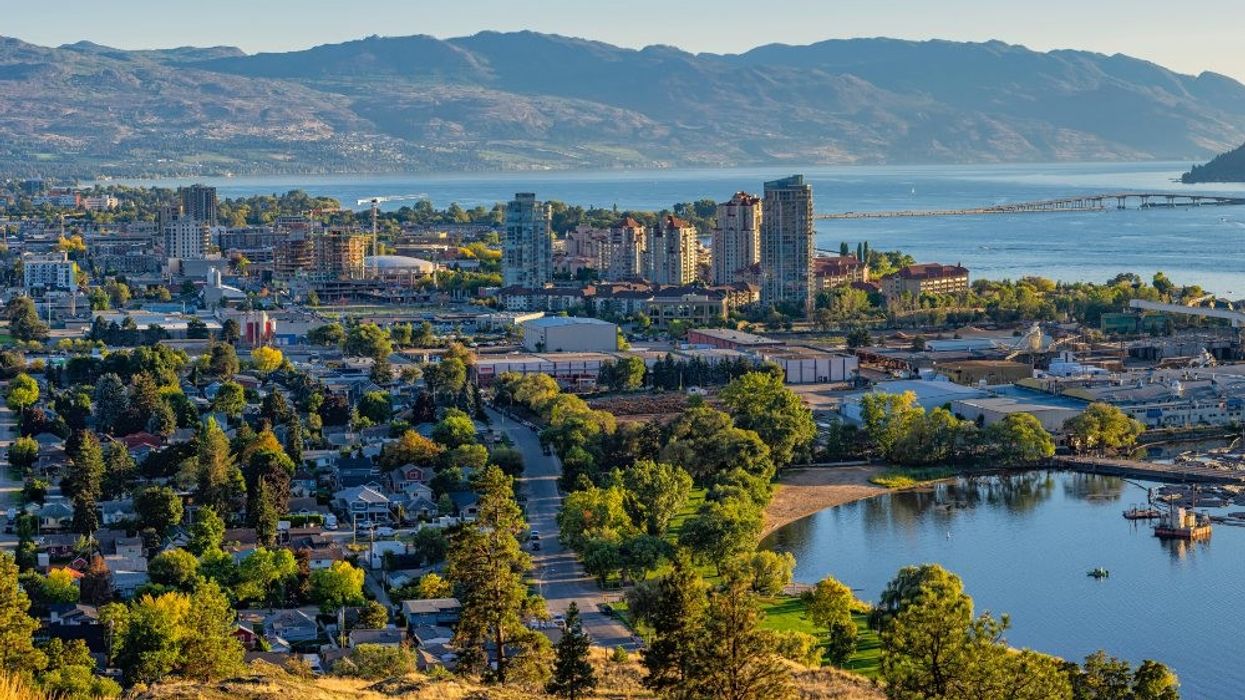 An aerial view of Kelowna, British Columbia.