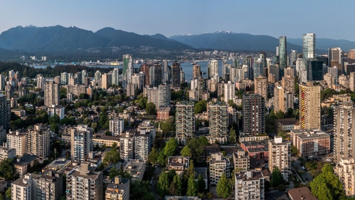 An aerial view of numerous apartment buildings in Vancouver.