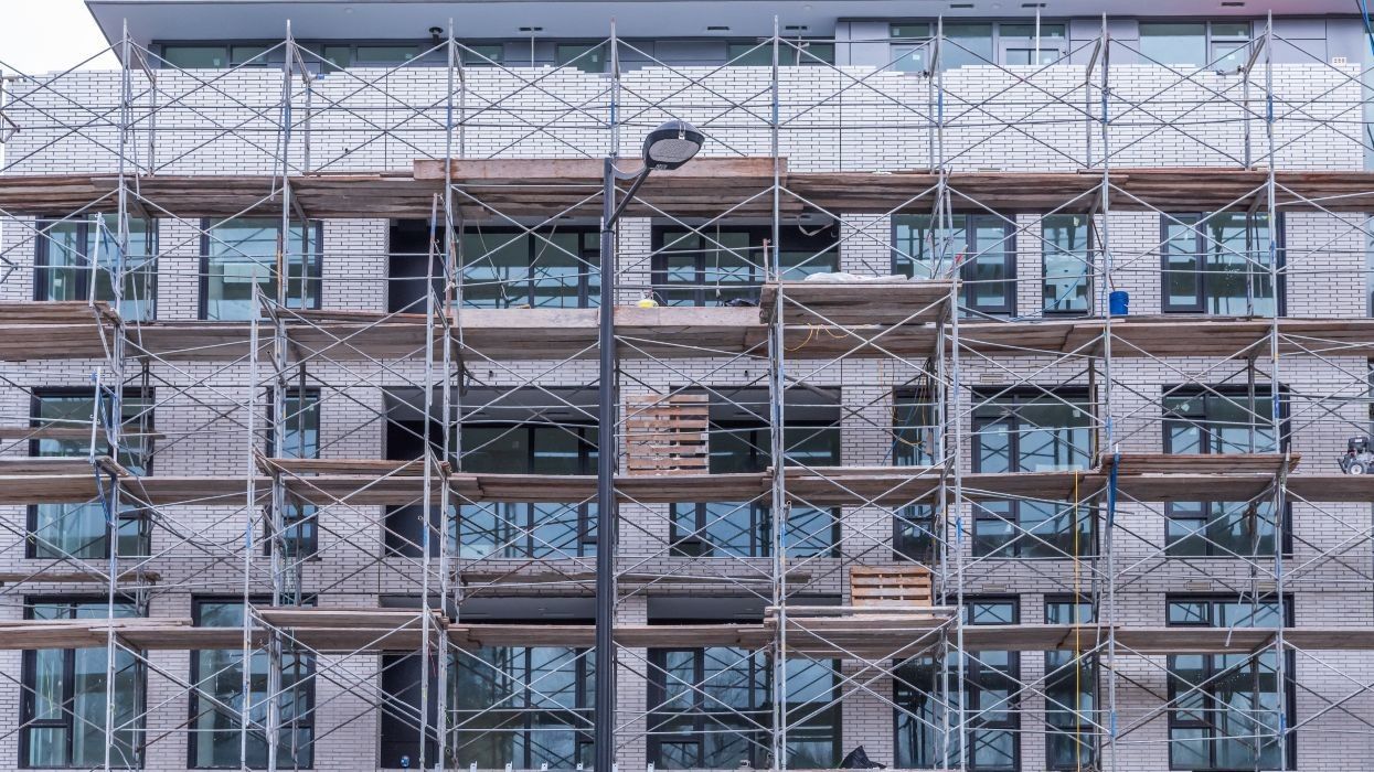 An apartment building under construction in Vancouver.