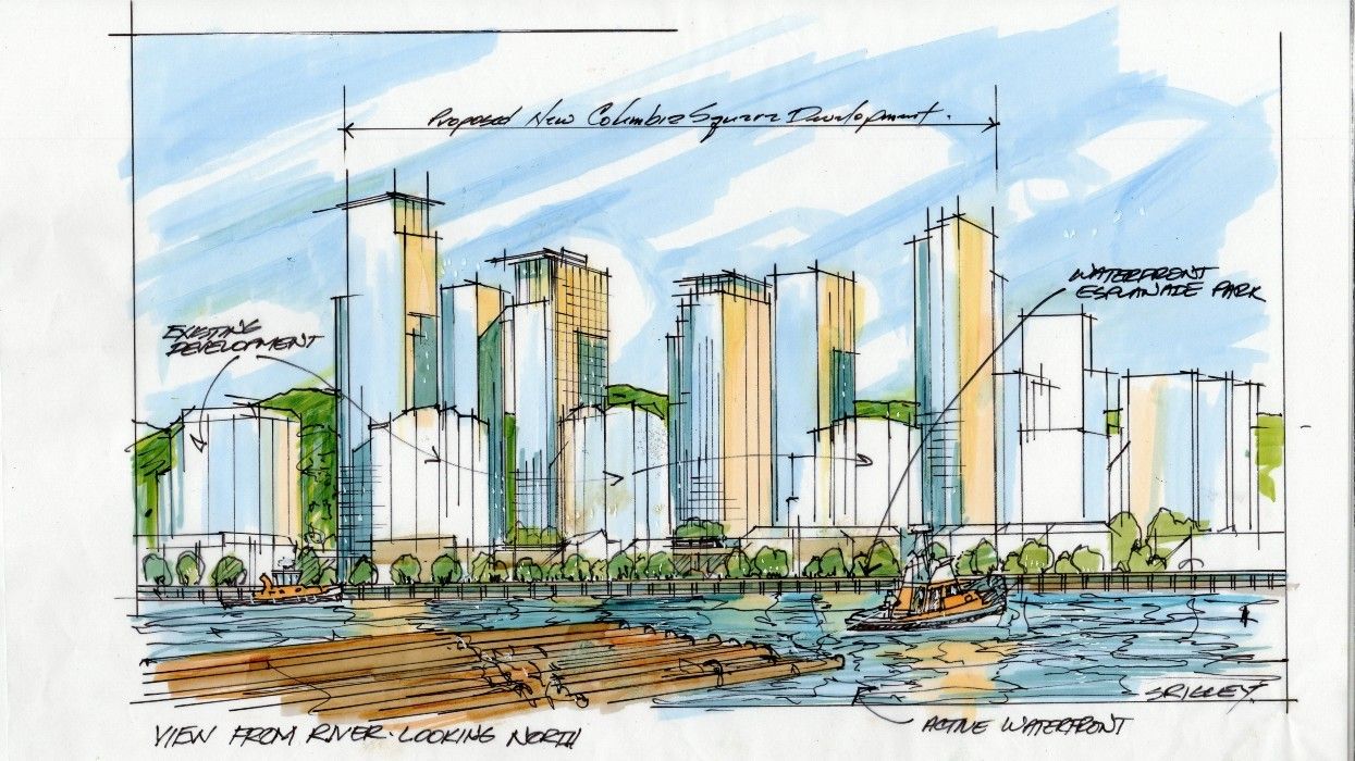 An artistic sketch of the Columbia Square redevelopment.