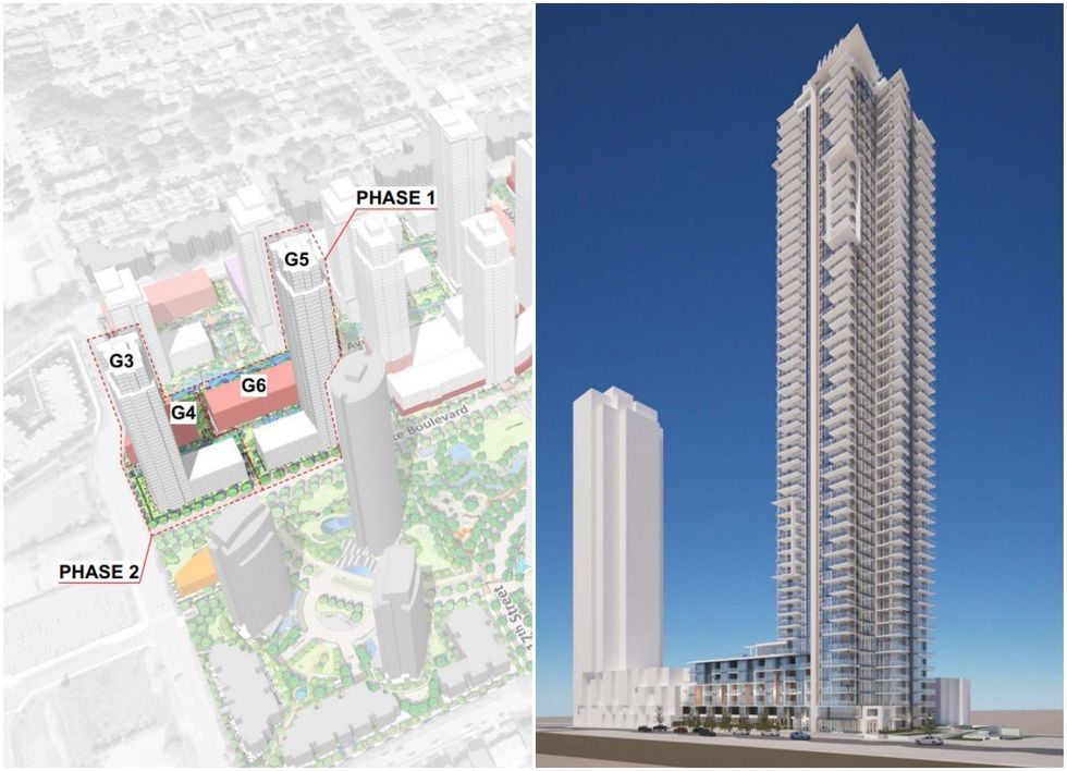 An overview (left) and rendering (right) of Gateway Phase One and Phase Two.