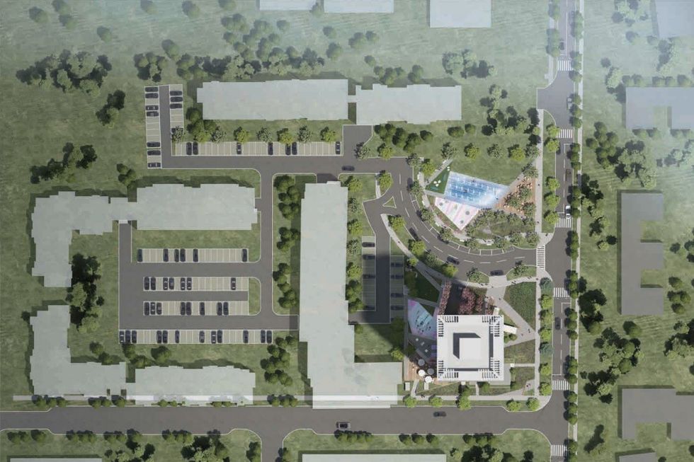 An overview of 10611 150 Street and the proposed tower in the southeast corner.