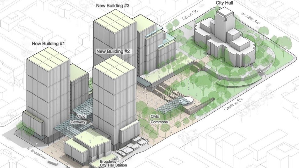 An overview of new "Civic District" around Vancouver City Hall.