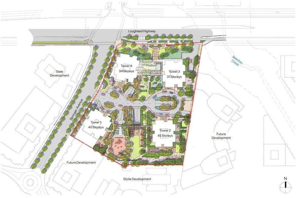 An overview of the Bassano Master Plan at Springer Avenue and Lougheed Highway in Burnaby.