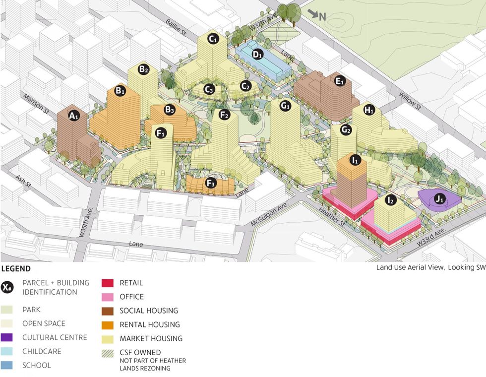 An overview of the Heather Lands site, parcels and land uses looking to the SW.