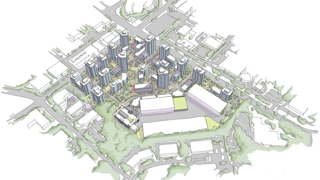 An overview of the Kʷasən Village Master Plan set for 3405 Willingdon Avenue in Burnaby.