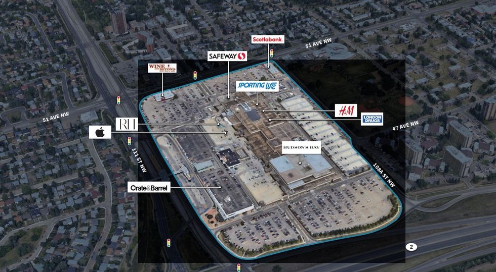 An overview of the Southgate Centre mall at 5015 111 Street NW in Edmonton, Alberta.