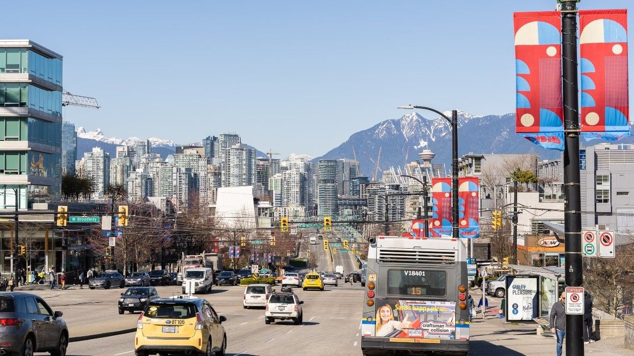 Cambie Street at the intersection with W Broadway in Vancouver.