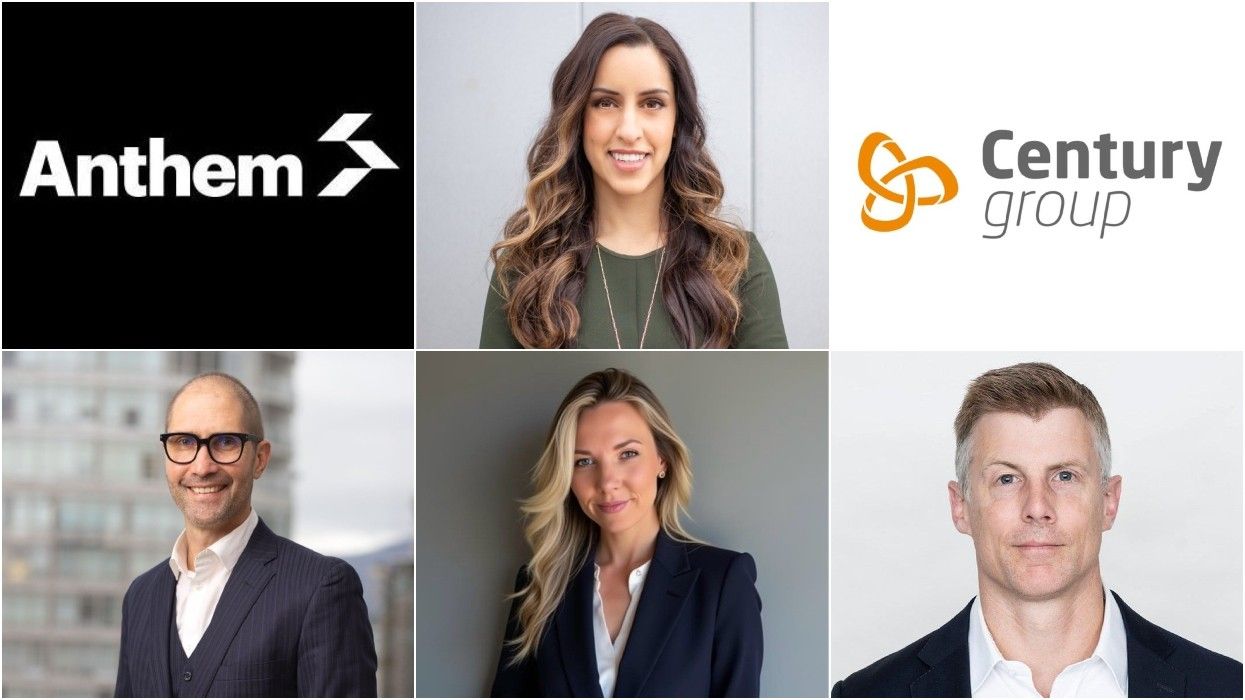 Clockwise from top centre: Jaclyn Murphy, Century Group, Kieran McConnell, Krystal Kaju, Barrett Sprowson, Anthem Properties.