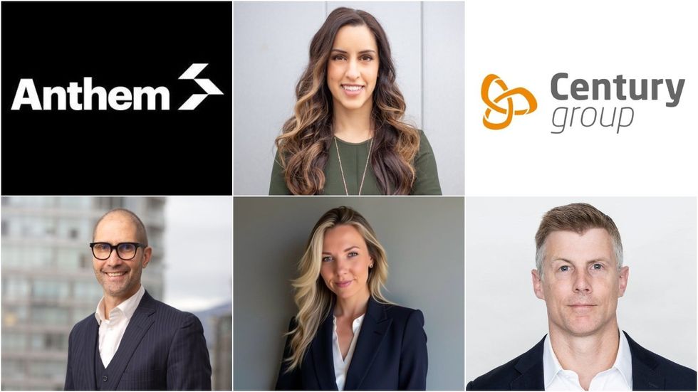 Clockwise from top centre: Jaclyn Murphy, Century Group, Kieran McConnell, Krystal Kaju, Barrett Sprowson, Anthem Properties.