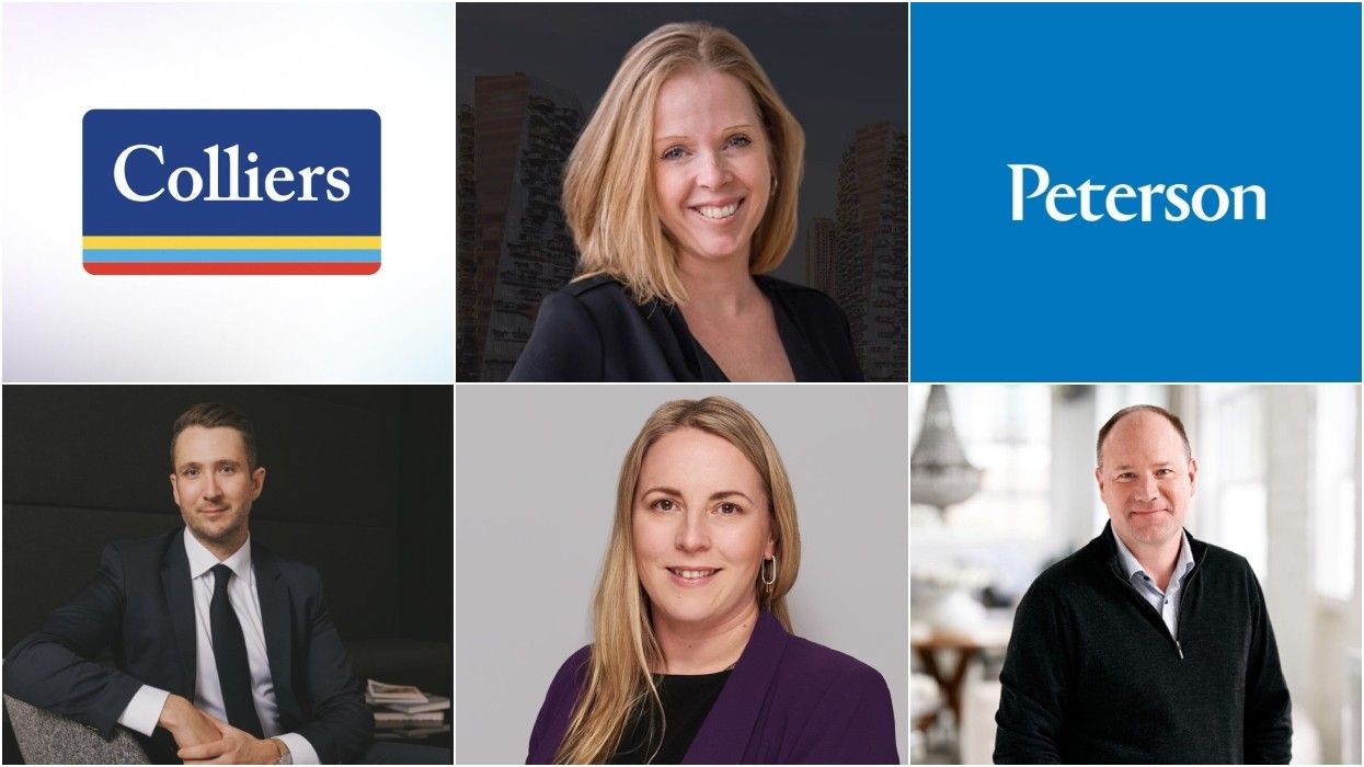 Clockwise from top centre: Jennifer Podmore Russell, Peterson, Dave Bauman, Lindsay Jones, Dean Johnson, Colliers.