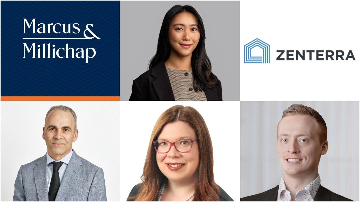 Clockwise from top centre: Wing Ng, Zenterra Developments, Nicholas Frappell, Susan Thompson, Rob Blouin, Marcus & Millichap