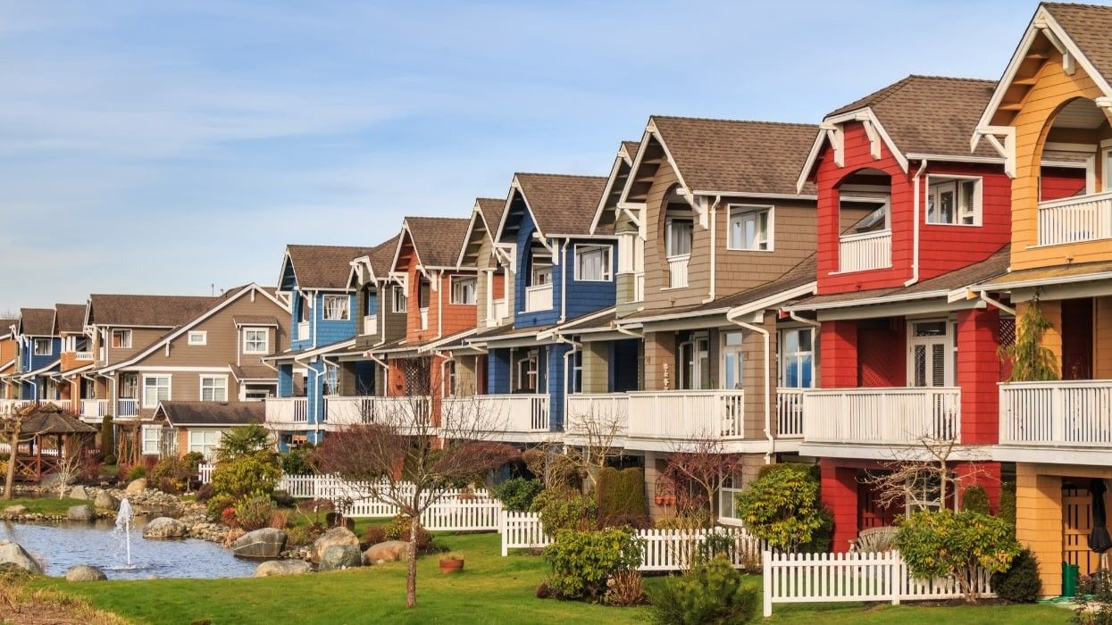 Colourful homes in British Columbia. Home sales declined across Canada in August 2023.