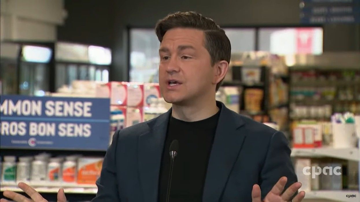 Conservative Leader Pierre Poilievre in Kitchener, Ontario on Feb. 21.