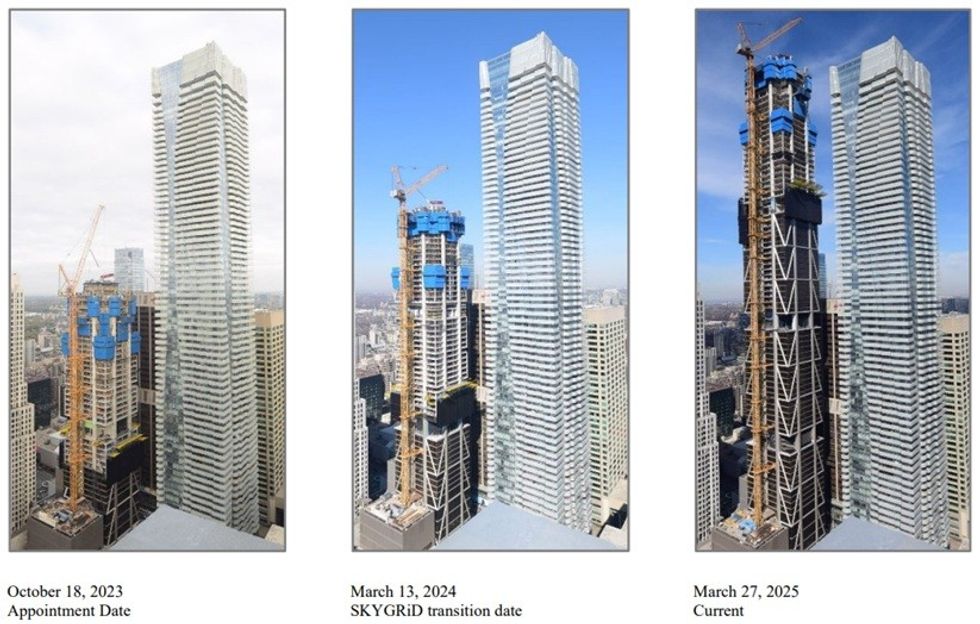 Construction progress on The One in Toronto in 2023, 2024, and 2025.