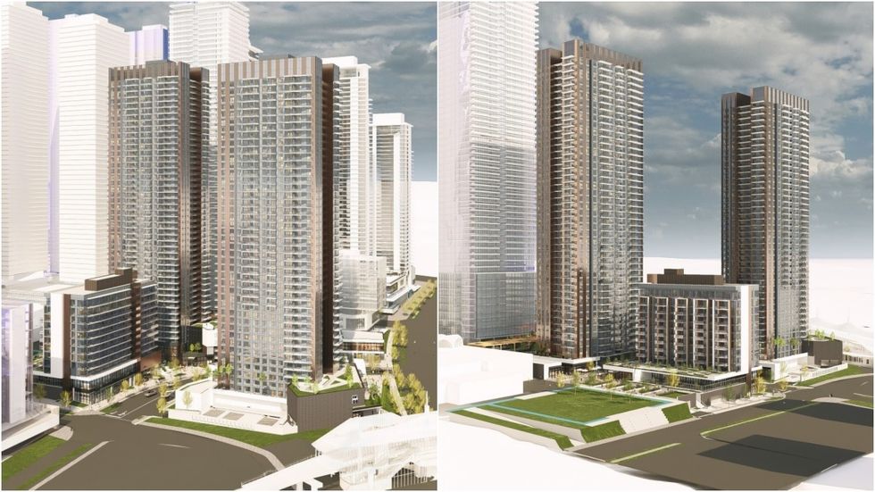 Different perspectives of the three Phase Two buildings at City of Lougheed.
