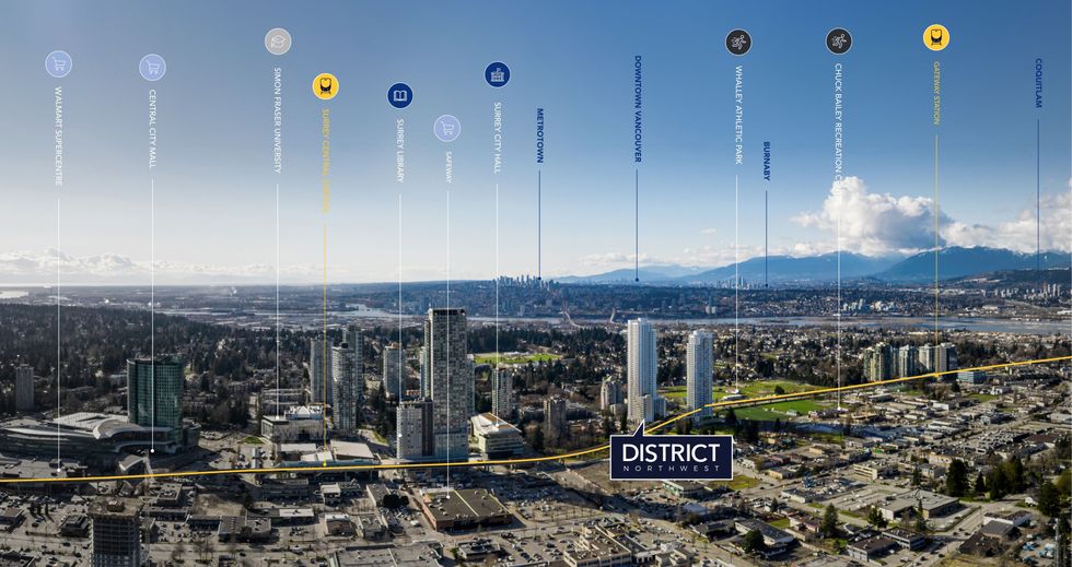 District Northwest at 13438 105A Avenue in Surrey and its surrounding context.