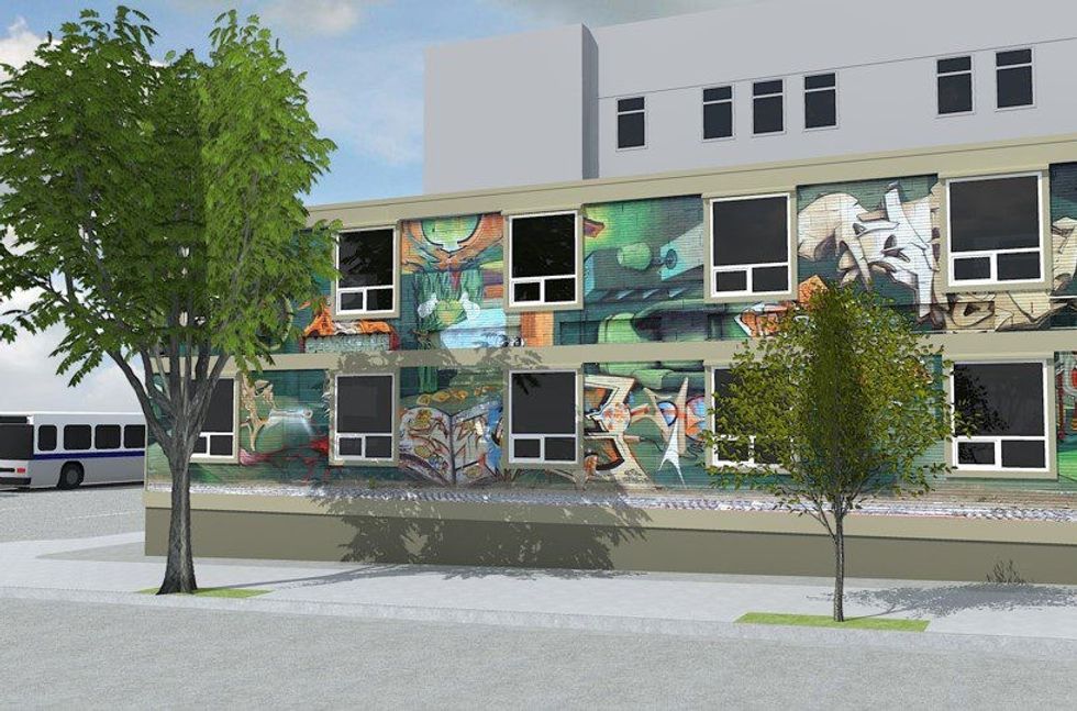 Geller design showing grafitti exterior appearance