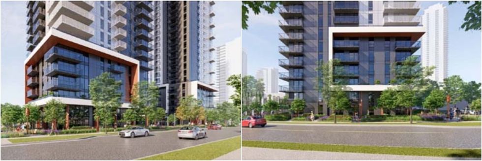 Ground level renderings of the Phase One towers.