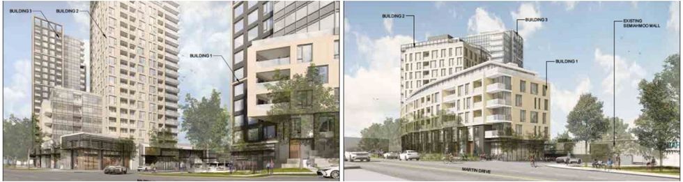 Ground-level renderings of the three proposed towers.