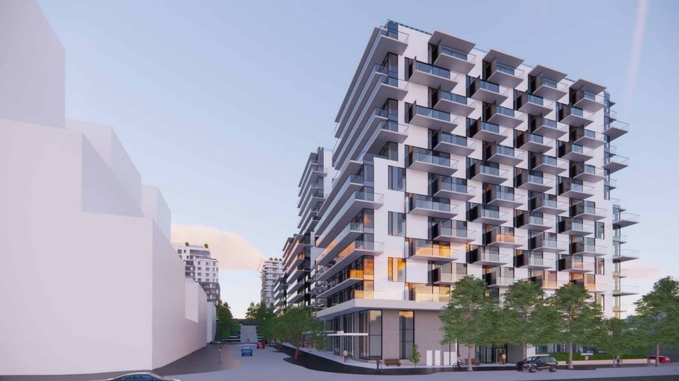Ground level view of the three buildings planned for Phase 1B of Burnaby Lake Village.