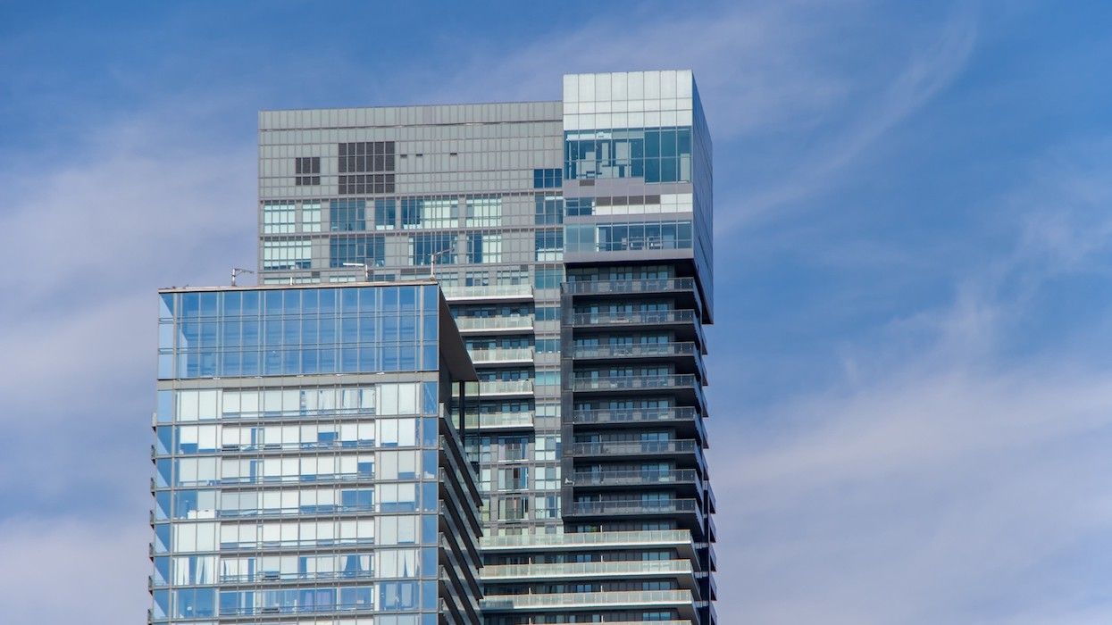 High-rise condo building as viewed from University Avenue in Toronto.